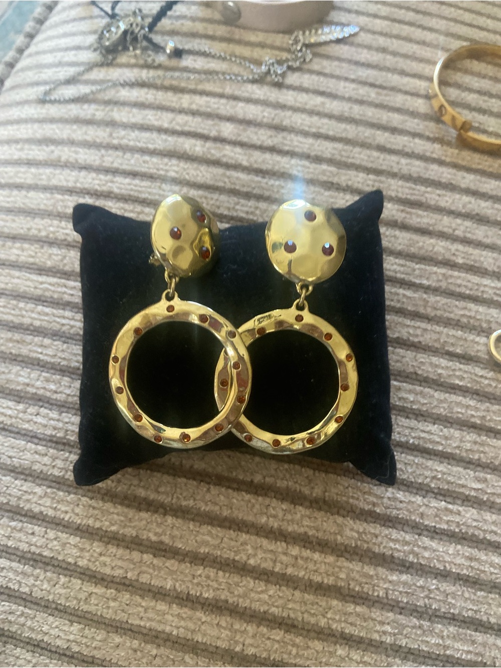 Heidi Daus Gold-Tone Hoop Drop Earrings with Red Accents